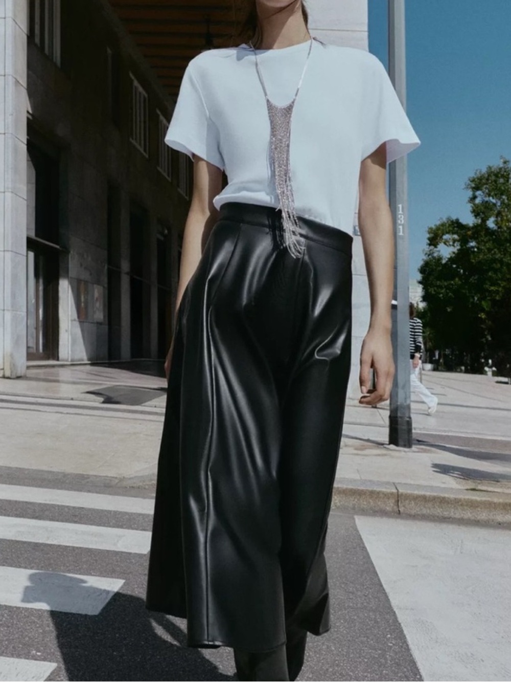 Zara Black & White Faux Leather Dress
